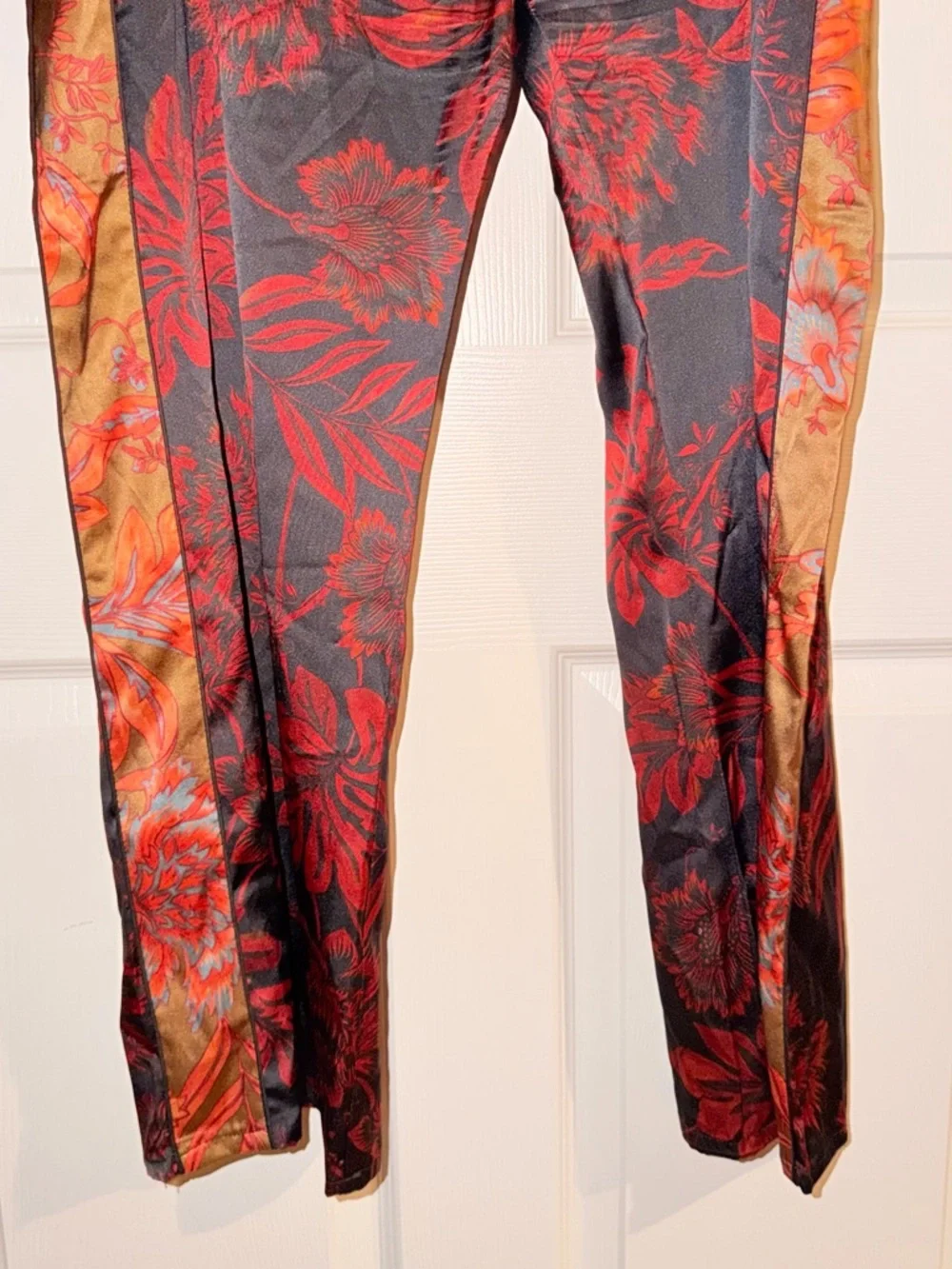 Johnny Was Silk Boho Floral Pants XL Luxe Red Black Statement - Picture 4 of 10